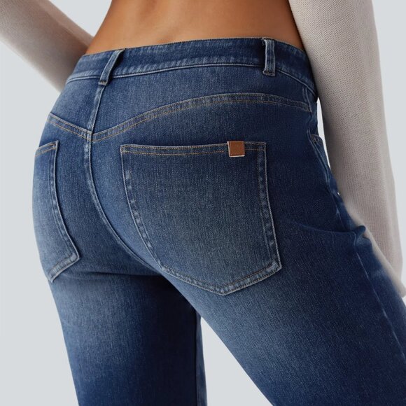 HALARA Flex Low Rise Flare Casual Jeans w/Pockets Estate Blue Denim XS Petite - Picture 3 of 12